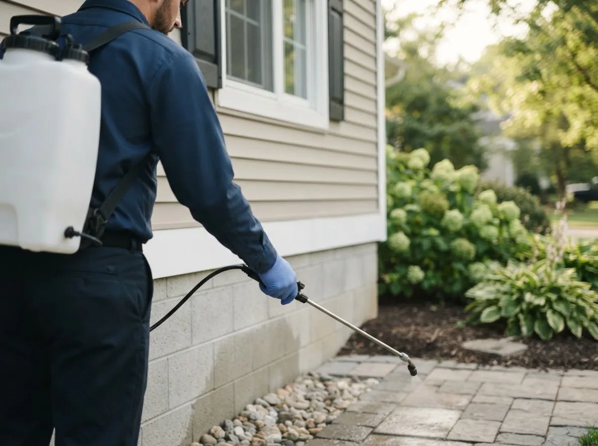 Pest control technician inspecting a home in Ticonderoga, NY